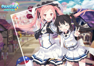 Anime girls standing building sign - a sign free wallpaper