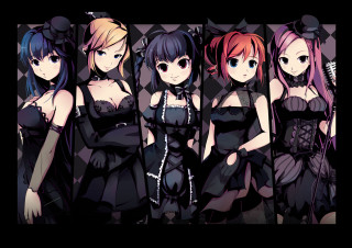 Anime girls group black background 3 - wall free wallpaper for desktop
