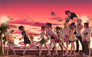 Anime girls sunset pink sky - a sunset sky free wallpaper