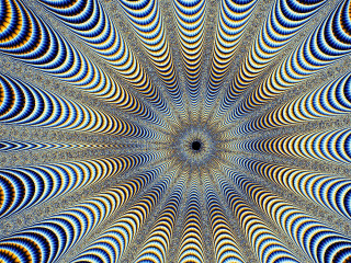 Blue yellow pattern black center - kinetic pointillism free wallpaper