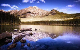 Mountain reflection lake rocks trees - rock and trees free wallpaper