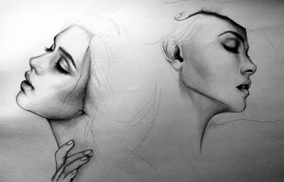 Woman face drawing two angles - a pencil sketch free wallpaper for desktop