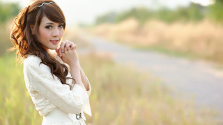 Woman white dress field hands 2 - a smile free wallpaper for desktop