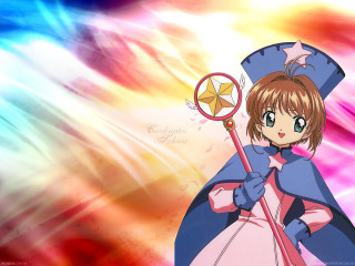 Girl dress holding star wand - a colorful background behind her free wallpaper
