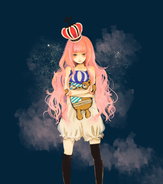 Girl pink hair crown drawing - anime style free wallpaper for tablet