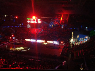 Stadium night crowd show bright - zenith view free wallpaper