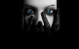 Woman blue eyes black hands 2 - red eye free wallpaper for desktop