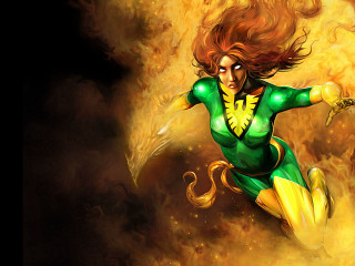 Flying woman green yellow superhero - leg free wallpaper
