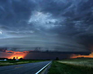 Storm clouds sunset rural road - sunset time free wallpaper