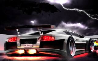 Car lightning bolt red tail - a lightning bolt in the background free wallpaper