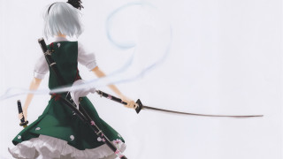 Woman green dress sword white - official art free wallpaper