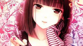 Girl cell phone flower background - artist free wallpaper