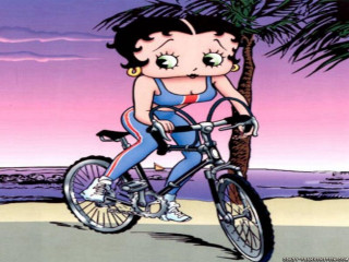 Cartoon woman bike beach palm - loony toon free wallpaper