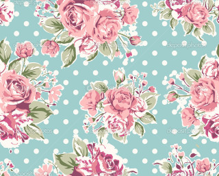 Blue pink flowered wallpaper polka - color scheme free wallpaper