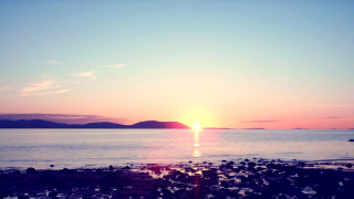 Sunset water boat mountain clouds 2 - sunrise free wallpaper