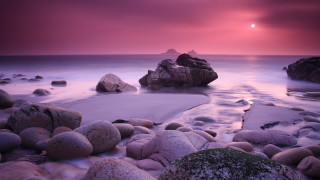 Beach rocks water purple sky - moody free wallpaper