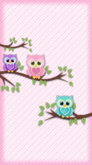 Three owls branch leaves pink - andries both free wallpaper for mobile