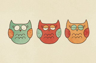 Three owls sitting row beige - a beige background free wallpaper