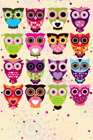 Owls colorful eyes pink polka - dot free wallpaper