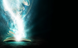 Book light black background blue - fantasy magic free wallpaper for desktop