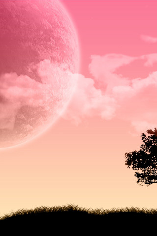 Tree field pink sky pink - matte fantasy painting free wallpaper for mobile