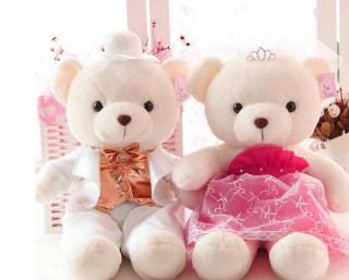 Teddy bears pink white table - two teddy free wallpaper