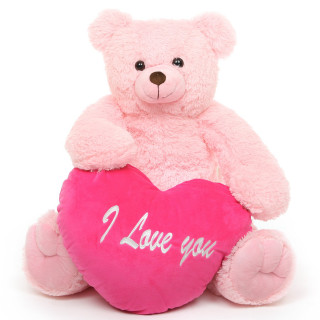 Pink teddy bear holding heart 2 - free valentines wallpaper for tablet