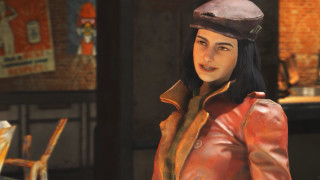 Woman leather jacket hat kitchen - ultra realistic face free wallpaper