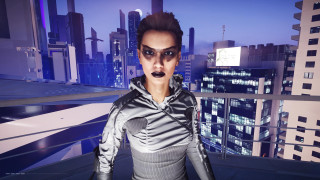 Woman black makeup futuristic city - black makeup free wallpaper