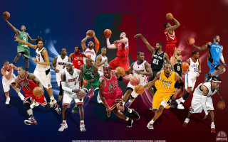 Basketball players collage red blue - a group of basketball players free wallpaper
