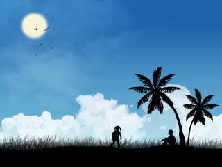 Couple people grass field palm - top of a grass free wallpaper