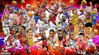 Basketball collage players faces numbers - a basketball free wallpaper