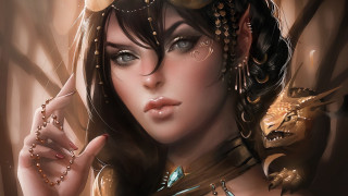 Woman dragon necklace bird shoulder - her head and a necklace free wallpaper