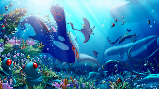 Blue ocean animals fish sunbeam - a blue ocean free wallpaper