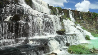 Waterfall large water man standing - side and a man free wallpaper