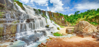 Waterfall large rock river blue - andrew law free wallpaper