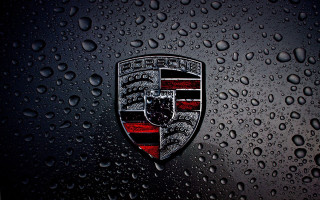 Car emblem wet surface black - red accent free wallpaper