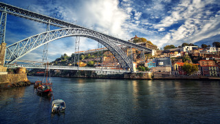 Bridge river boat city view - almada negreiro free wallpaper