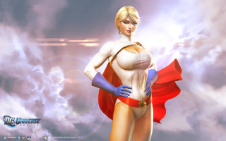 Woman white red costume red - heroic pose free wallpaper