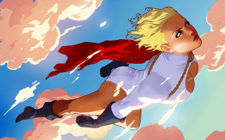 Girl flying red cape cartoon - a red cape free wallpaper
