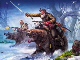 Bear riding man gun outdoors - his hand and another man free wallpaper