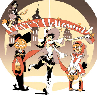 Halloween party witches costume cartoon - free halloween wallpaper for tablet