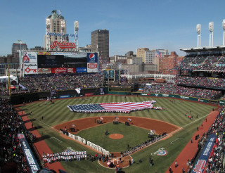 Baseball field american flag crowd 2 - a large american flag free wallpaper