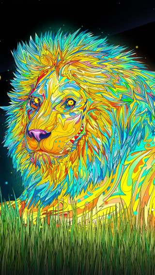 Colorful lion grass night sky - psychedelic free wallpaper for mobile