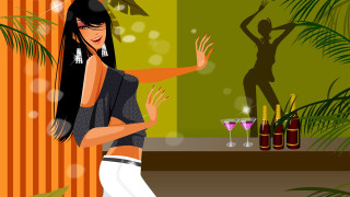 Woman short skirt bar cocktail - her hand and a man in the background free wallpaper
