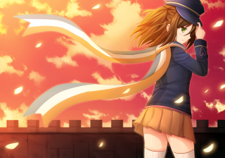 Girl hat ribbon autumn fire - cloud behind her free wallpaper