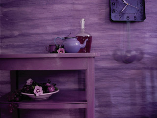 Purple shelf clock vase purple - volumetric free wallpaper