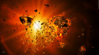 Large explosion rocks debris orange - orange background free wallpaper