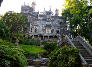 Gothic castle stairs statue grassy - a grassy hill free wallpaper