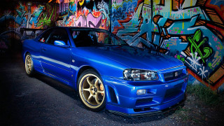 Blue car graffiti wall yellow - yellow rim free wallpaper